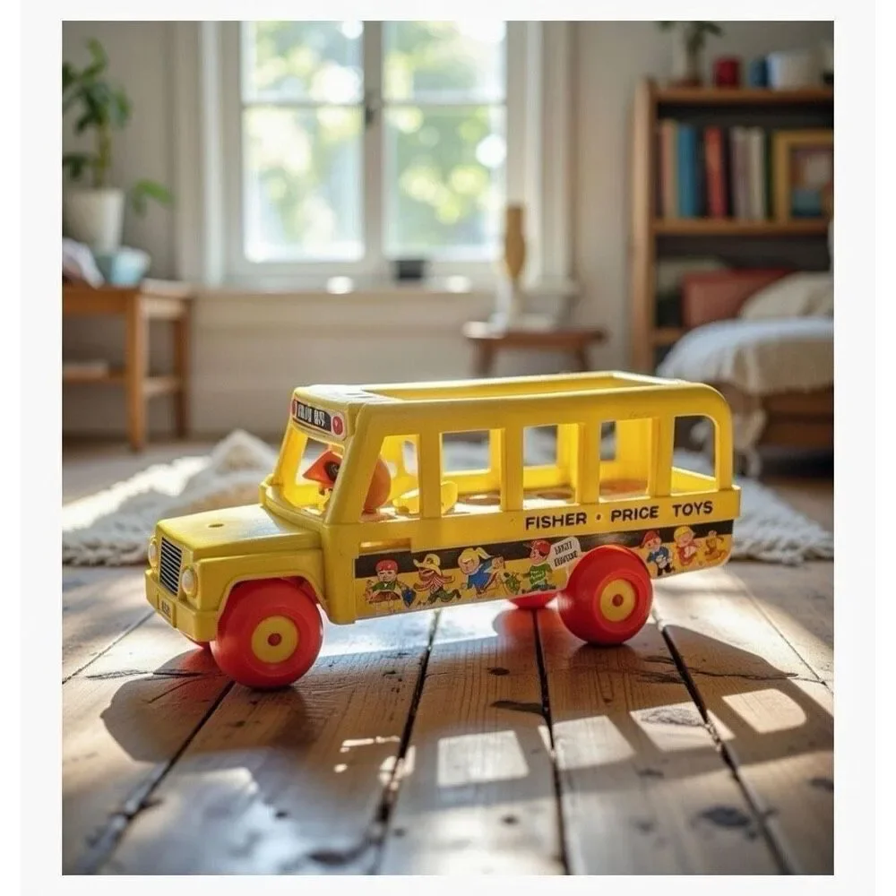 Vintage 1965 Fisher Price School Bus #192 Little People Pull Toy No People